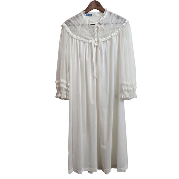 Blue Swan Womens Vintage 60s Coquette Cottage White Sheer Lace Peignoir Robe S - Picture 1 of 11
